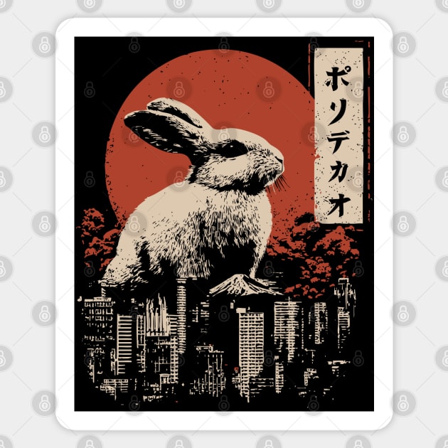 Giant Rabbit Japanese Surreal Bunny Kaiju Vintage Poster Sticker by TuncGK